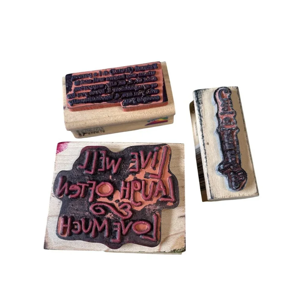Set Of‎ 3 Mounted Rubber Stamps Live Laugh Love Friendship Sentiments Crafting